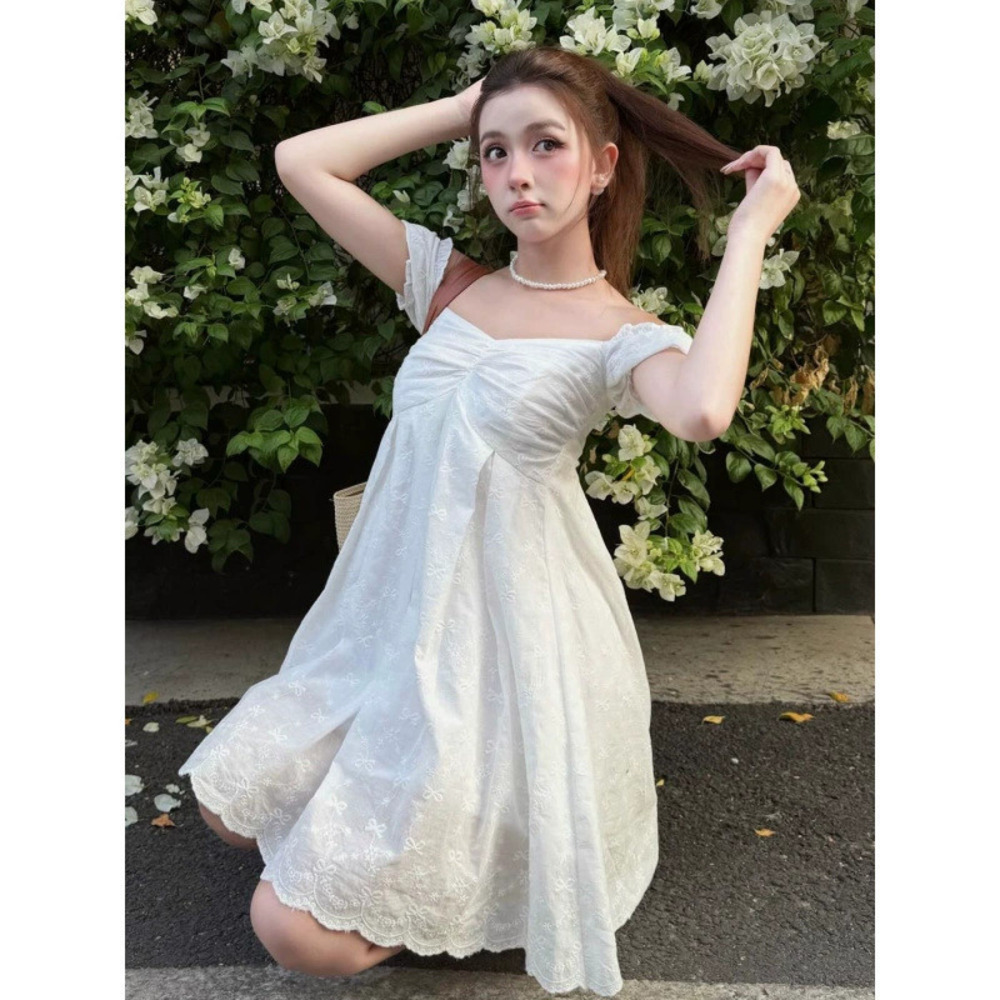 Zara Summer Off Shoulder Puff Sleeve Solid Loose Dress
